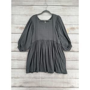 FP Beach Free People Oversized Peasant Mini Dress Womens Small Gray Back Keyhole